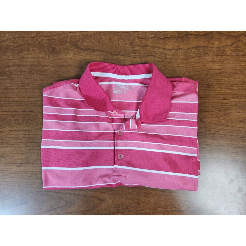 Nike Golf Tour Performance Dri-Fit Mens Pink & White Short Sleeve Shirt Size L